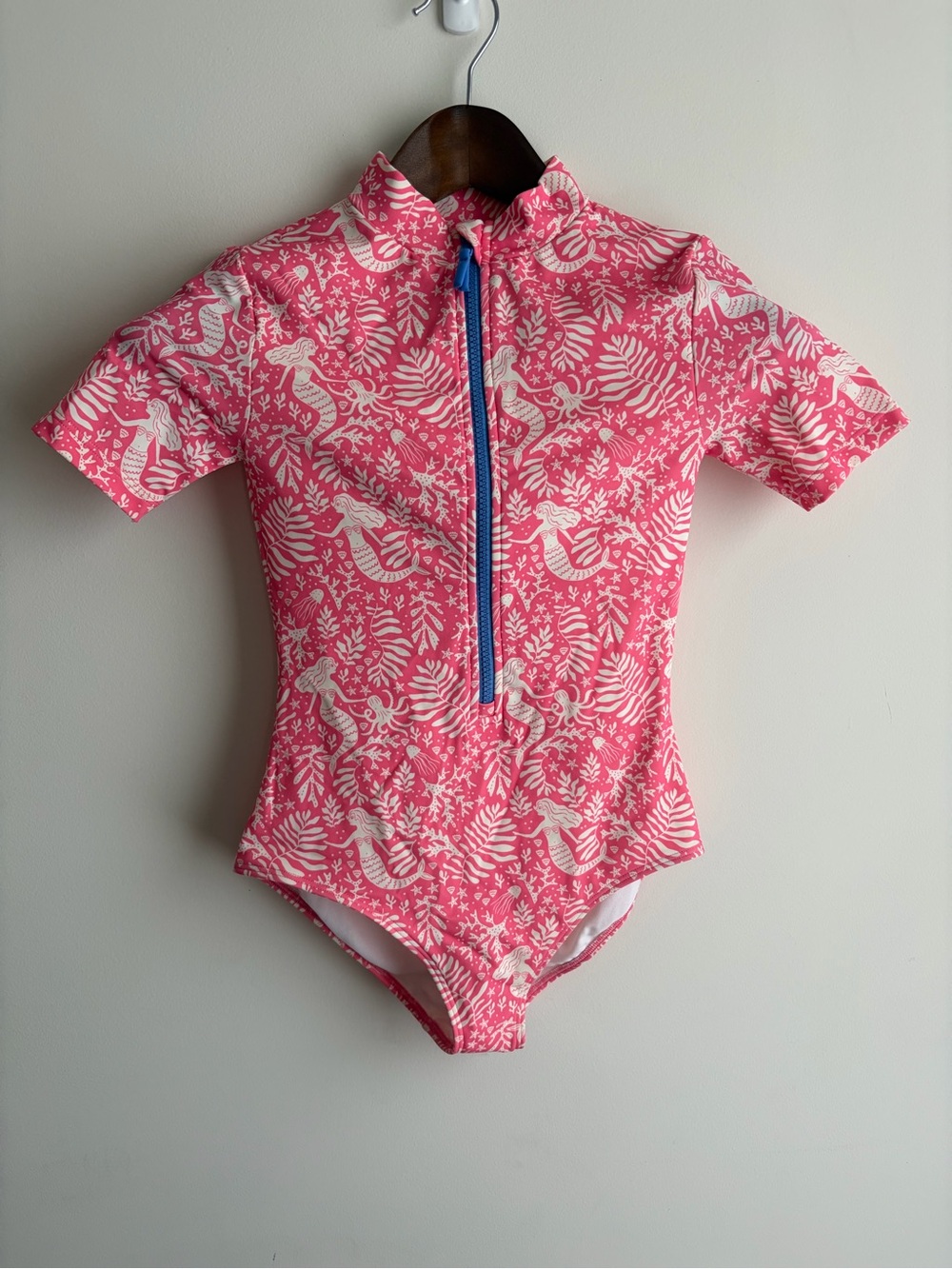 Mini Boden Pink Short-Sleeve Zip Front One-Piece Swimsuitsize 11-12 Years/ 152cm